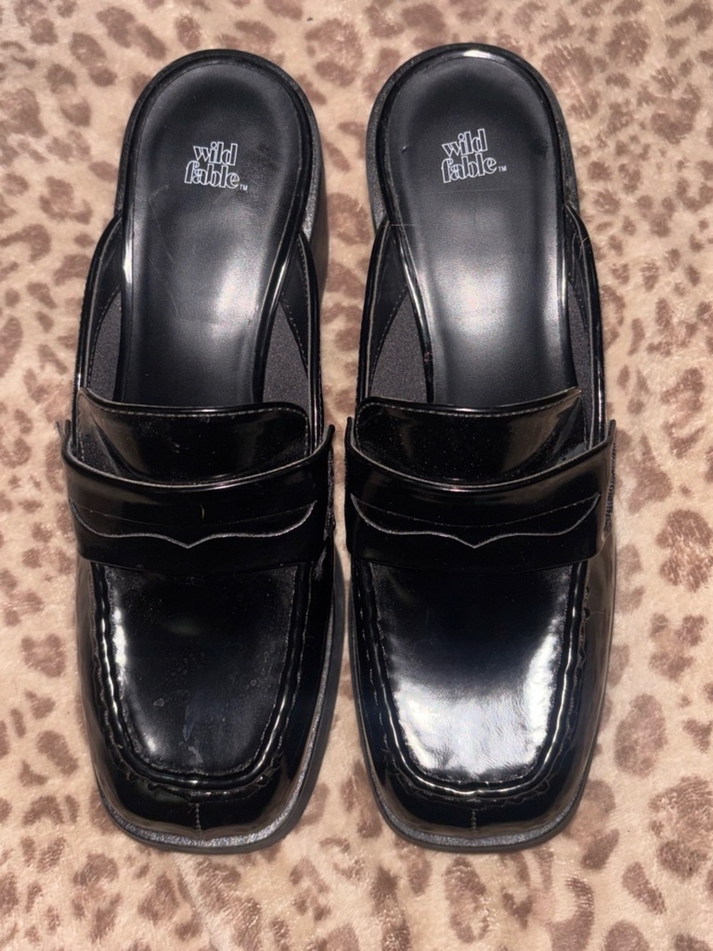 wild fable Black Patent Slip-On Loafer Mules